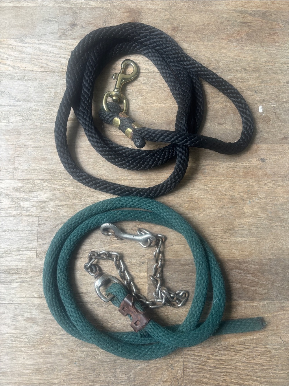 Black and Green Rope horse leads with Metal Hardware